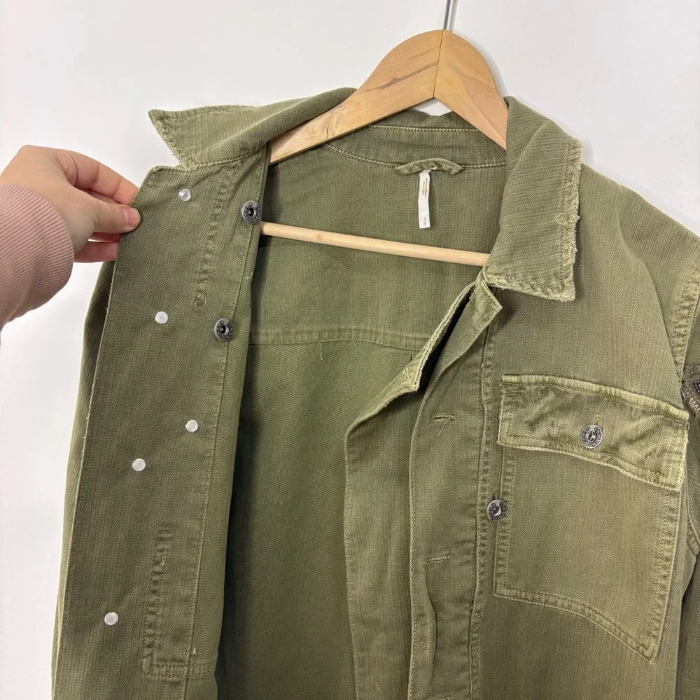 Free People Green Embellished Military Shirt Jacket Size Small - Picture 6 of 12
